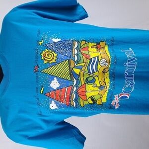 Vintage Carnival Cruise beach graphic summer travel casual blue XL t-shirt